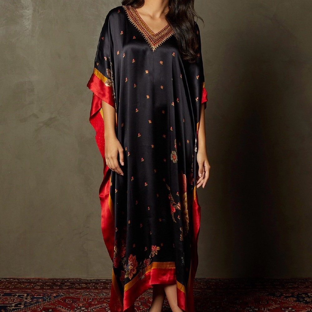 Elegant Black and Red satin Kaftan